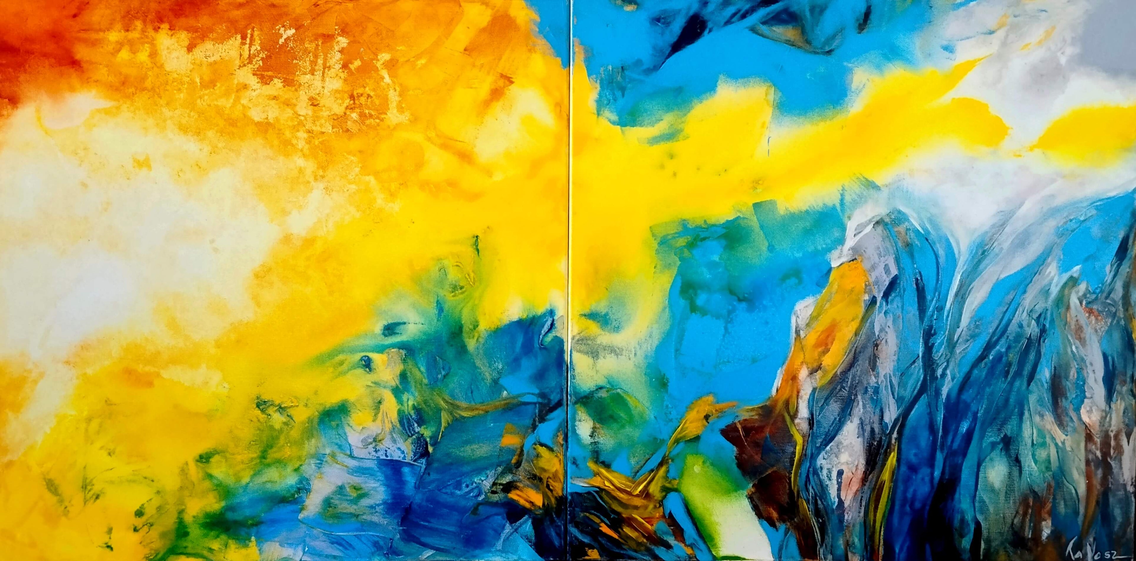 Exploding sun (diptichon) - Original painting